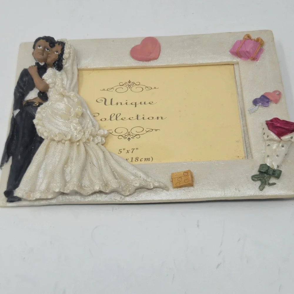 African American Bride Groom Picture Frame 5x7 Vintage Resin Wedding Decor 3D
